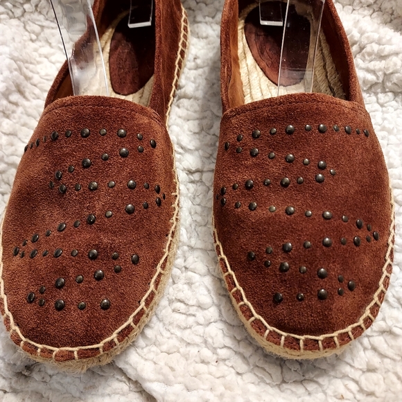 Nine West "Vaoro" Brown Suede w/Studs Raffia Sole Loafers Espadrilles 7.… - Picture 6 of 12